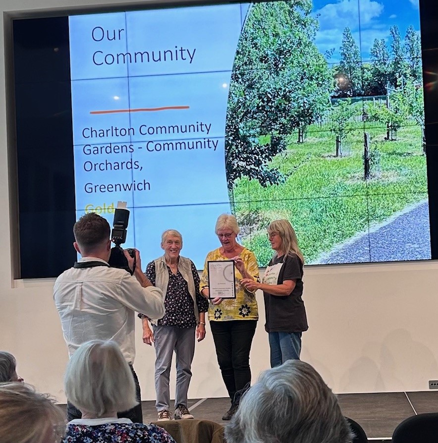 Ruth and Lynda receiving the Orchard award