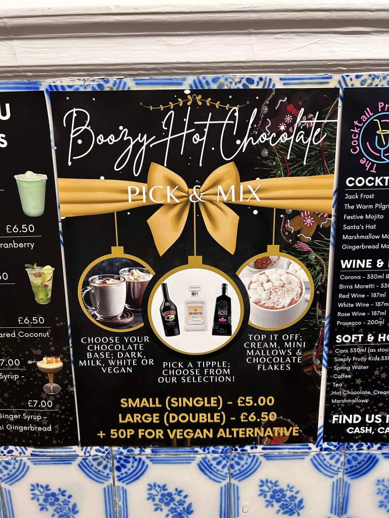 Menu for chocolate drinks