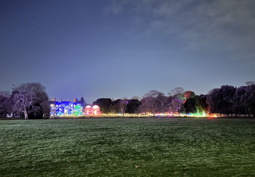 Looking back at Charlton House from Charlton Park, see the lights