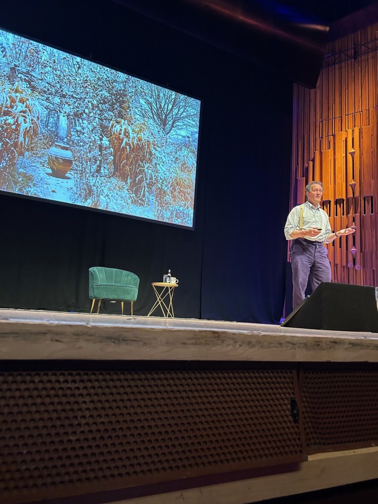 Monty Don on stage, talking