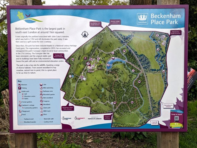 Beckenham Place Park information sign (2024)