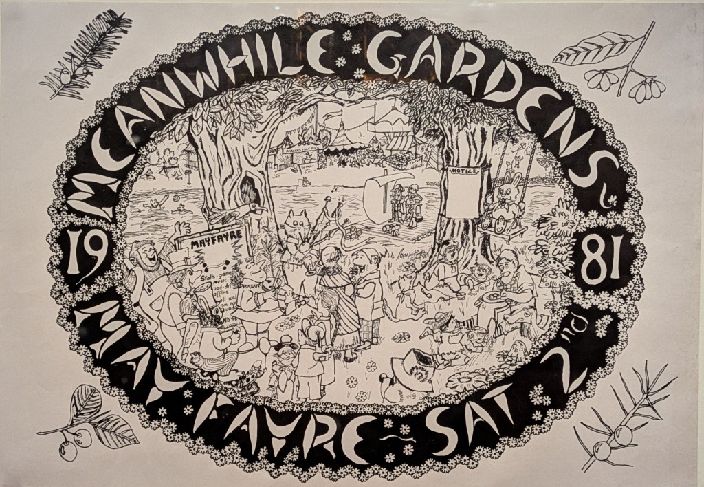 'Meanwhile Gardens' poster, 1981. Unearthed exhibition at the British Library, 2025