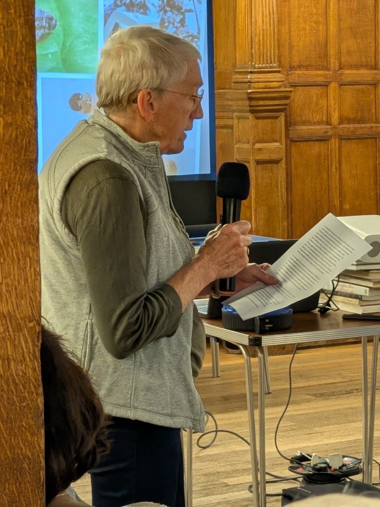Lynda advises members about codling moth caterpillars CABAHS Autumn Show 2026
